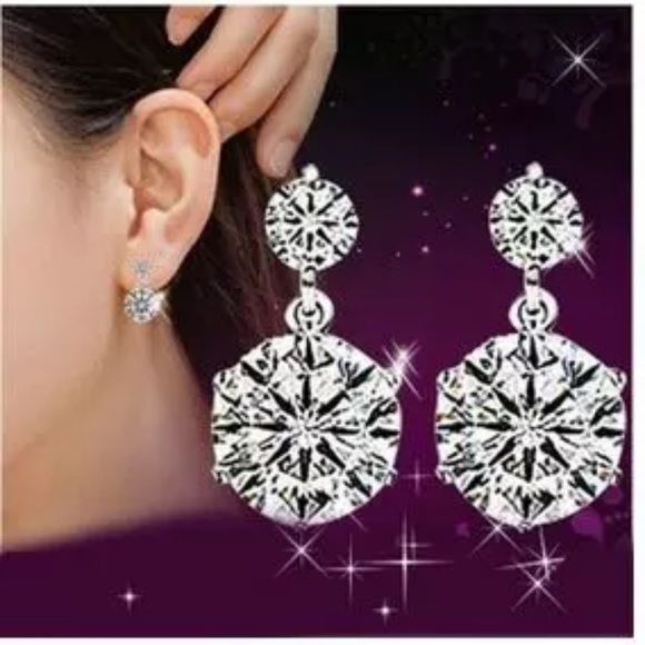 Sterling Silver Dangle Cubic Zirconia Earrings - Picture 2 of 2